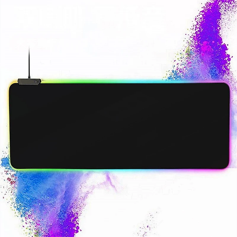 RGB 발광 퓨어 블랙 마우스 패드, 두꺼운 마우스 패드, 대형 테이블 패드, 암호화 미끄럼 방지, 멋진 초대형 E-스포츠 게임 사무실