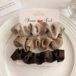 Elegant Solid Color Satin Pleated Scrunchies - Elastic Hair Ties for Women (3/4/5 Pack) Wholesale Accessories (A2 - 3PCS)