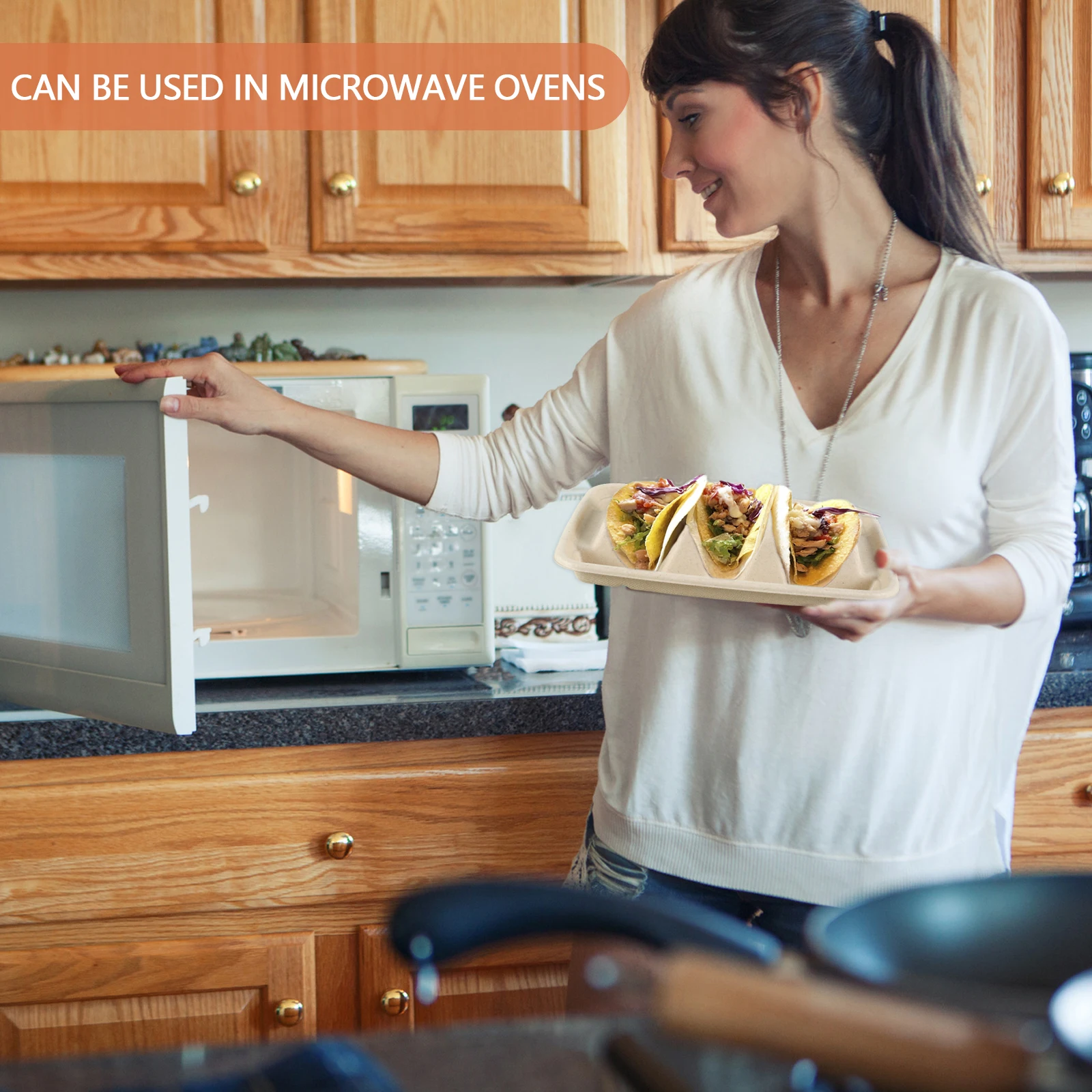 50Pcs Taco Plates Reusable 3 Compartments Taco Serving Plates Stackable Tray Holder No Mess Keeps Your Tacos