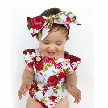 Cute Floral Jumpsuit 2 Piece Baby Girl Clothes Jumpsuit Jumpsuit + Headband 1-6Y Age Toddler Newborn Clothing Set Hot Sale 3
