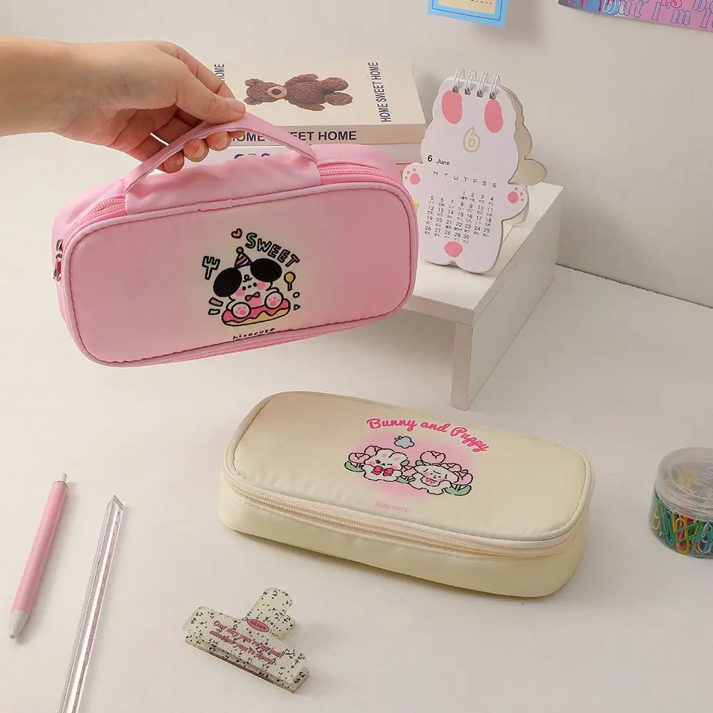 

Stationery Holder Cartoon Girls Pencil Bag Bunny and Puppy Desktop Storage Pencil Storage Bag Large Capacity Korean Style