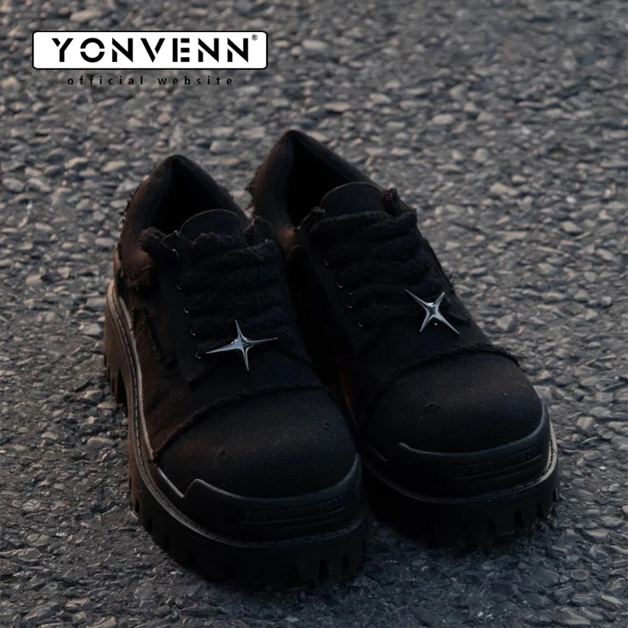 Original Four Star Design Formal Shoes for Men Denim Destructive Style Big Head Thick Bottom Outdoor Work Clothes Casual Shoes