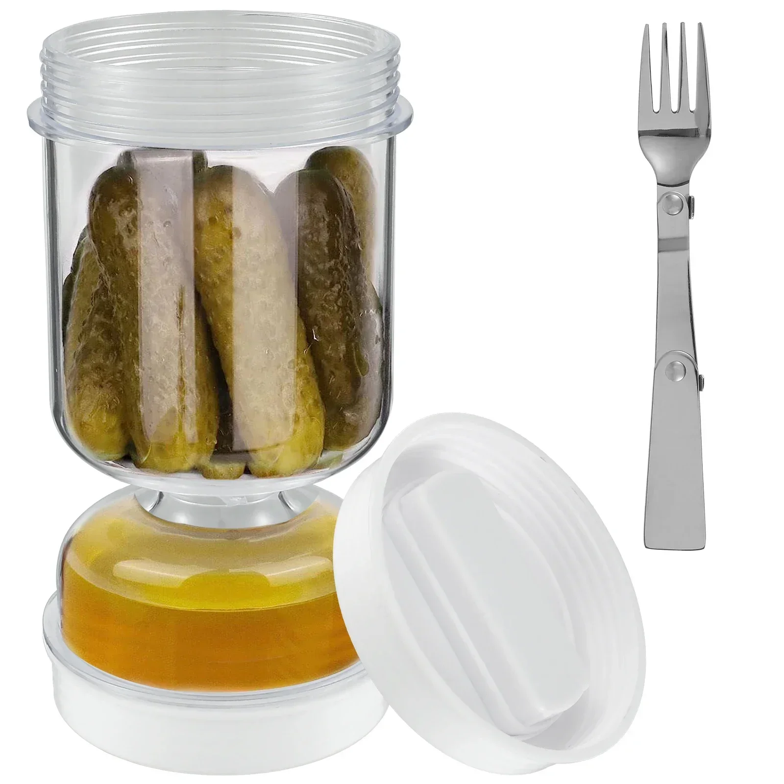 Olive and Pickle Strainer Jar, New Olive Container Hourglass Jar with Strainer Flip Pickle Container for Airtight Food Storage