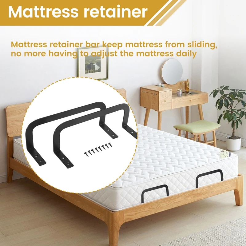 2Pcs Mattress Slide Stopper, Metal Mattress Retainer Bar For Adjustable Beds, Keep From Sliding