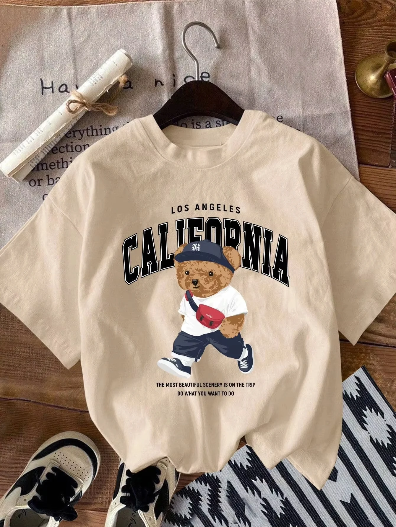 Summer New Short-Sleeved California Bear Monogrammed Cotton Luxury Brand Fashion Quick Dry T-shirt Tops For Both Men And Women