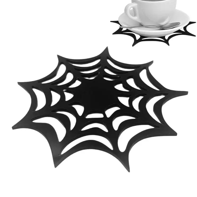 

Gothic Coasters Spider Web Halloween Insulated Table Coasters Black Halloween Cup Mat For Photography Props Home Placemats For