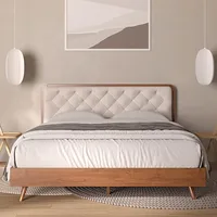 Mid Century Modern Solid Wood Queen Bed Frame Frame with Tufted Headboard, Beds Frames 1