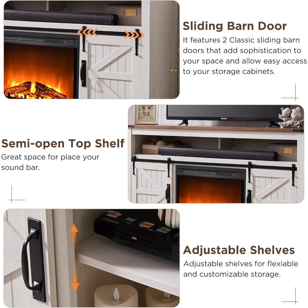 Fireplace TV Stand for 65+ Inch TV, 33" Tall Highboy Farmhouse Entertainment Center w/ 23'' Electric Fireplace, Rustic Media 3