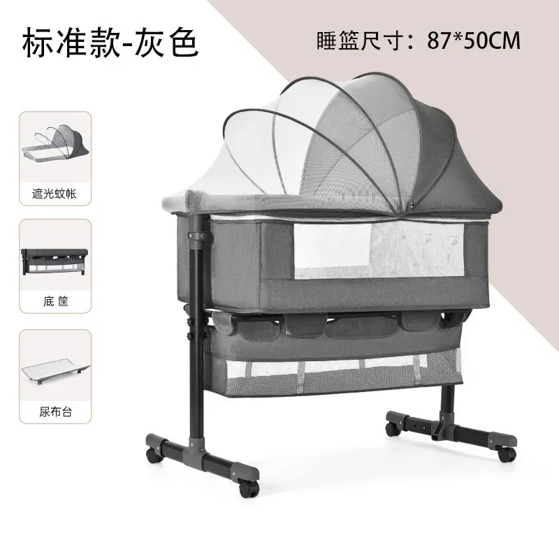 

Baby Crib Newborn Baby Foldable Small Household Bb Bed Portable Multi-function Mobile Crib Splicing Big Bed