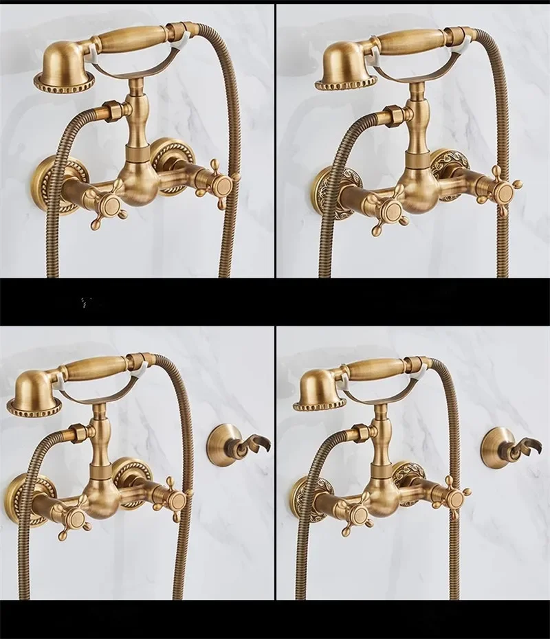 Description Picture 6 of itemAntique Bathtub Shower Set Wall Mounted Brass Bathtub Faucet Bathroom Hot  and Cold Bath and Mixer Taps Brass