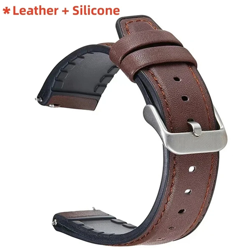 Versatile 22mm Leather Silicone Hybrid Watch Band Strap Bracelet