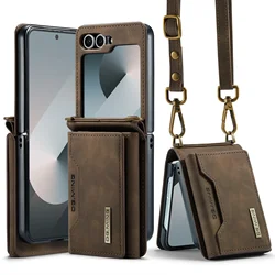 Crossbody Leather Wallet Phone Case with Card Slots and Triple Fold Design for Z Flip 7FE (Coffee)