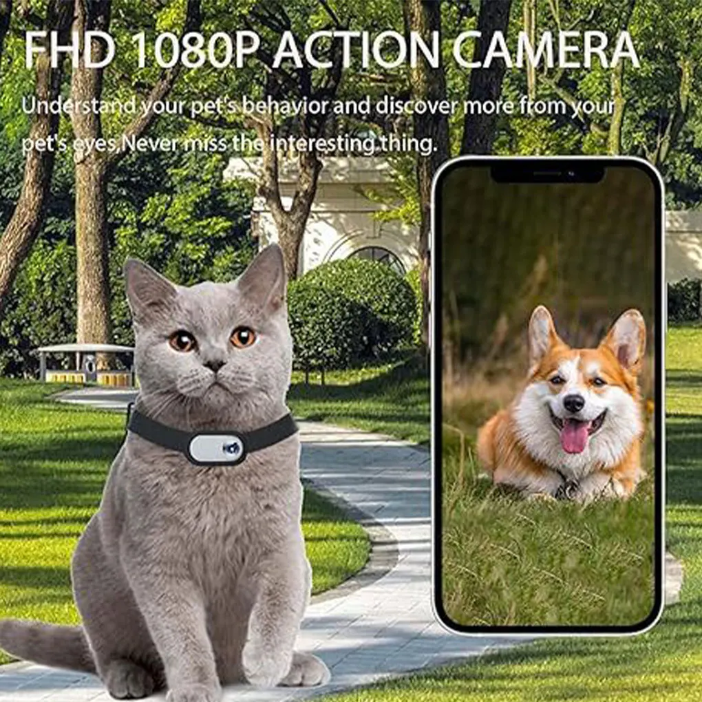 Pet Collar Camera USB Rechargeable HD 1080P LCD Display Lightweight Pet Sport Camera Support Video and Photo Function for Cats