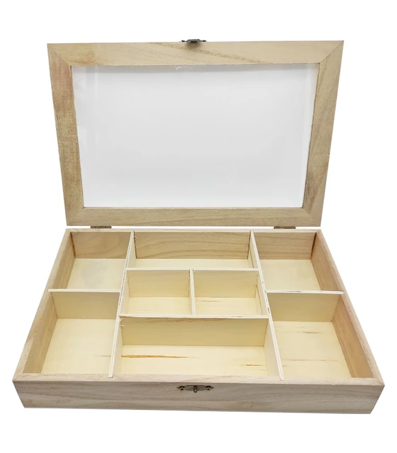Caja de madera infusiones con 4 compartimentos 6.4 x 15.8 x 14