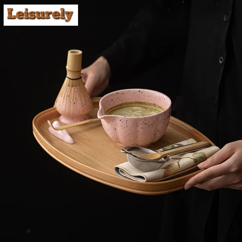 Ink Dot Romantic Pink Matcha Eight-piece Set Song Dynasty Tools Tea Whisk Brush Powder Sieve Japanese Ceramic Bow Tea Items Gift