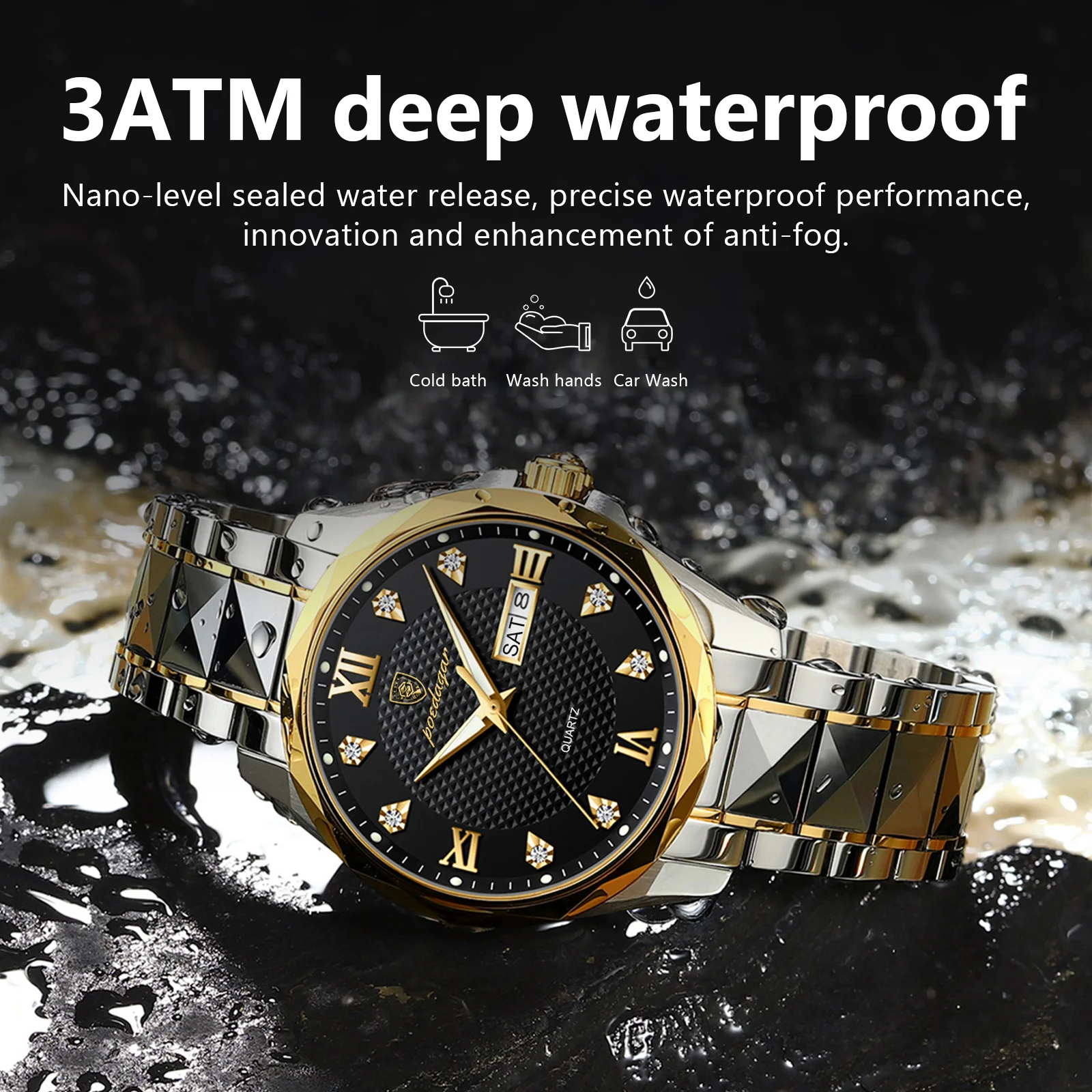 POEDAGAR Luxury Watches For Man Waterproof Luminous Date Week Men's Watch Stainless Steel Men Quartz Watches High Quality Clocks