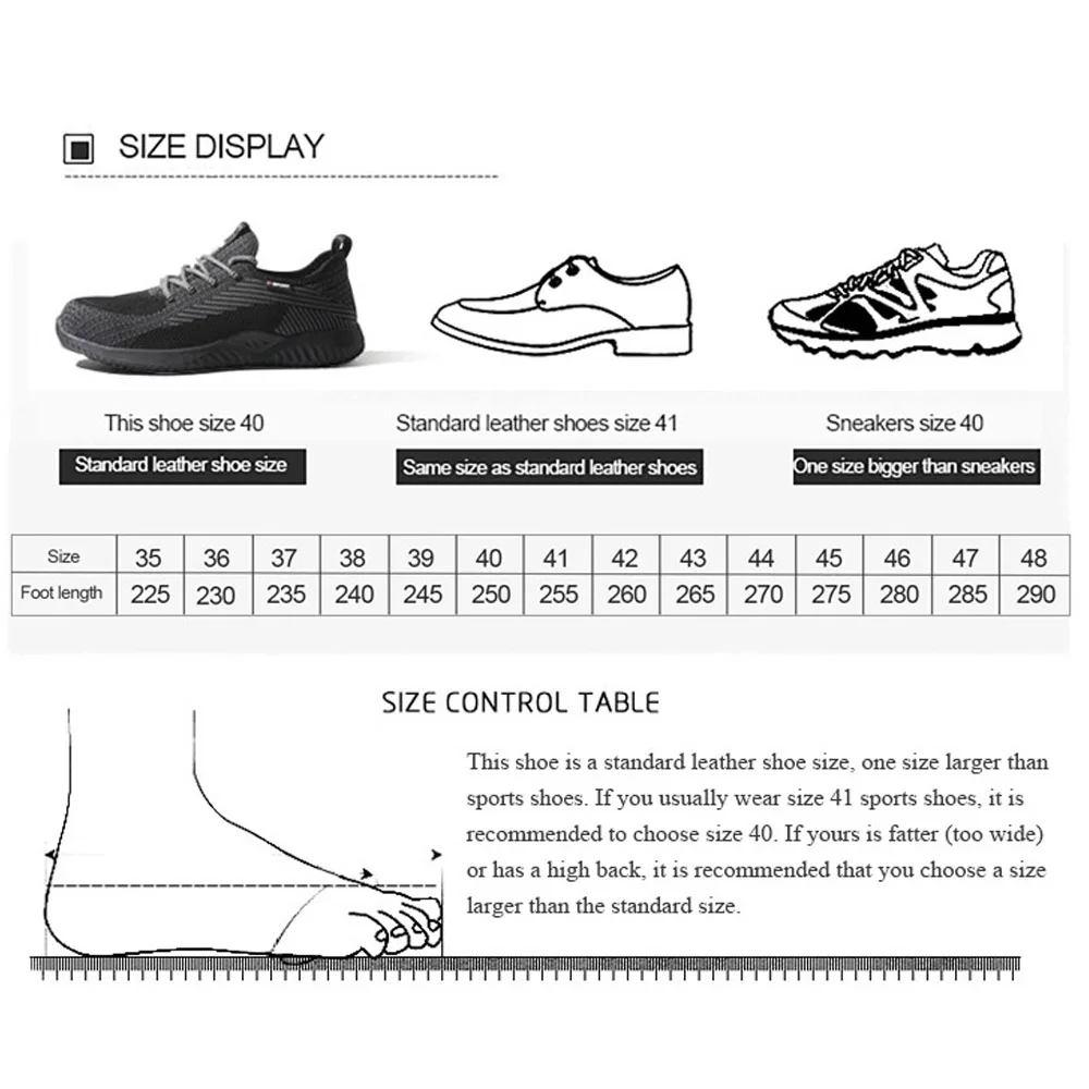 Breathable Men Sneakers Light Comfortable Safety Shoes Men's Work Boots Puncture-Proof Indestructible Security Shoes Size 36-48