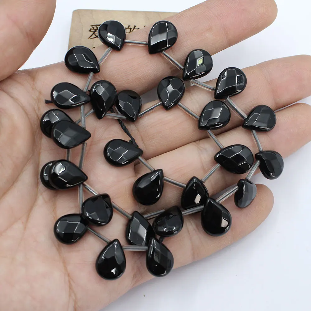Natural 10x14mm Top-drilled Faceted Black Onyx Gems Stone Beads 15'' Strands Jewelry Making DIY