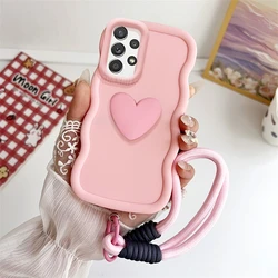 Love Heart Wavy Silicone Case with Lanyard Wrist Strap - A20 (AXDS Pink)