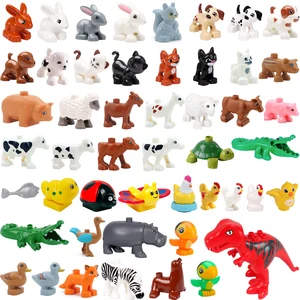 Big Building Block Accessories Chicken Duck Dog Cat Bird Cattle Sheep Zebra Rhinoceros Insect Zoo Series DIY Duploes Toy Gift