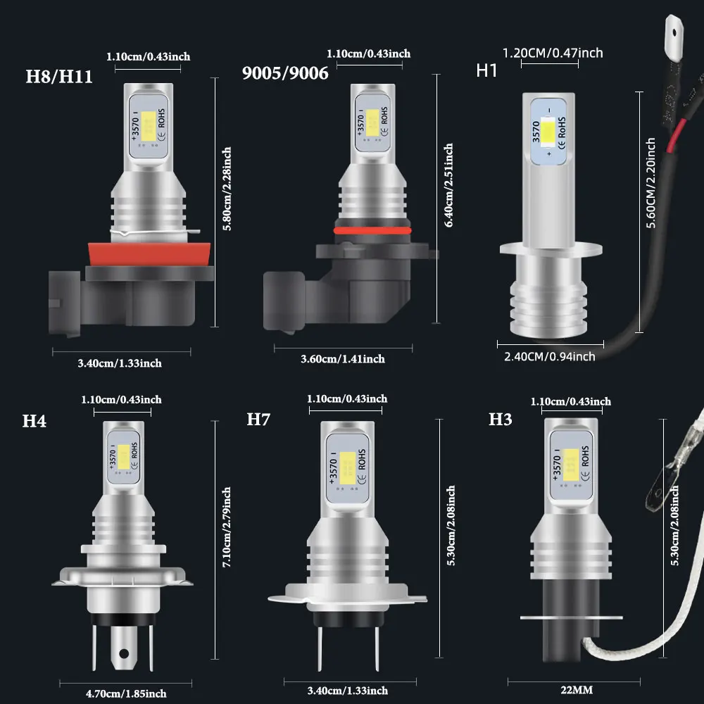 LED Bulb 2pcs H7-H11 9005 9006 LED Bulbs HB3 HB4 CSP LED Super Bright Headlight DRL Lamp 6000K White
