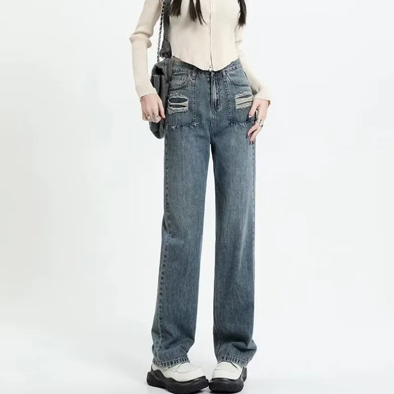 Narrow Edition Wide Leg Jeans For Women In Summer, New Design Sense, High Waist, Loose Fitting, Slim Straight Pants, Summer