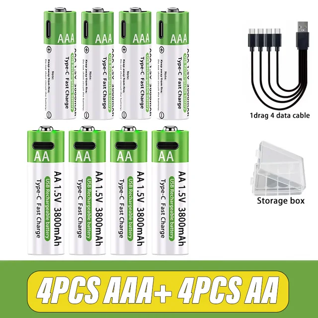 AA/AAA Rechargeable Battery 3000mAh/3800mAh Lithium Battery 1.5V Constant Voltage Fast Charging Type-C For Remote Mouse Toy Ect 8