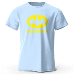 Men's Classic Beer Man Graphic Oversized T-Shirt - 100% Cotton Casual Summer Tee - S (Sky Blue)