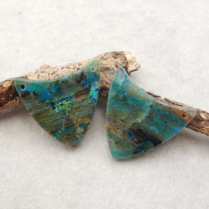 Natural Stone Chrysocolla Double Holes Earrings For Women Fashion Semi-Precious DIY Jewelry Accessories 25x23x3mm 6g