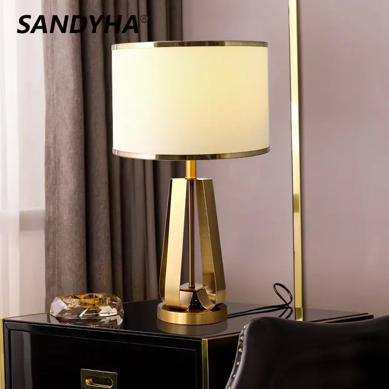 

SANDYHA Table Lamp Luz Mesa De Computador Luminaria Office American Metal Accessories Desk Home Cloth Cover Led Decor Light Casa
