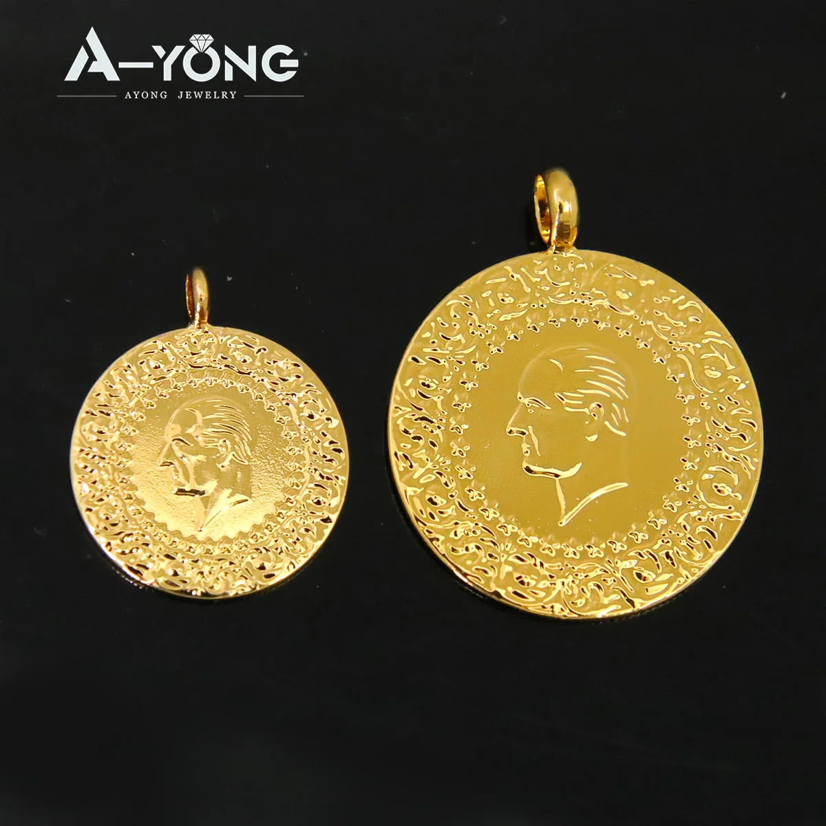 10 個ゴールドメッキコインペンダント 21 k ゴールドカラートルコリラカスタマイズネックレスブレスレットパーツドバイイスラムヴィンテージジュエリー  - AliExpress