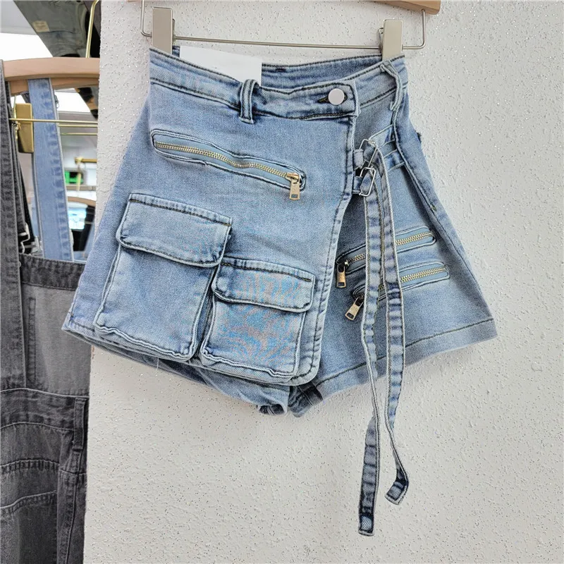 

Y2K Women's Korean-style Irregular Multi-pocket Tooling Shorts high waisted jeans slouchy jeans pants baggy jeans women