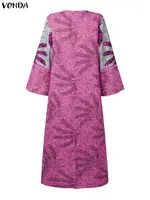 VONDA Plus Size Bohemian Long Maxi Dress Women V-Neck Long Sleeve Printed Party Vestidos European and American Vintage Robe 5XL - Image 5