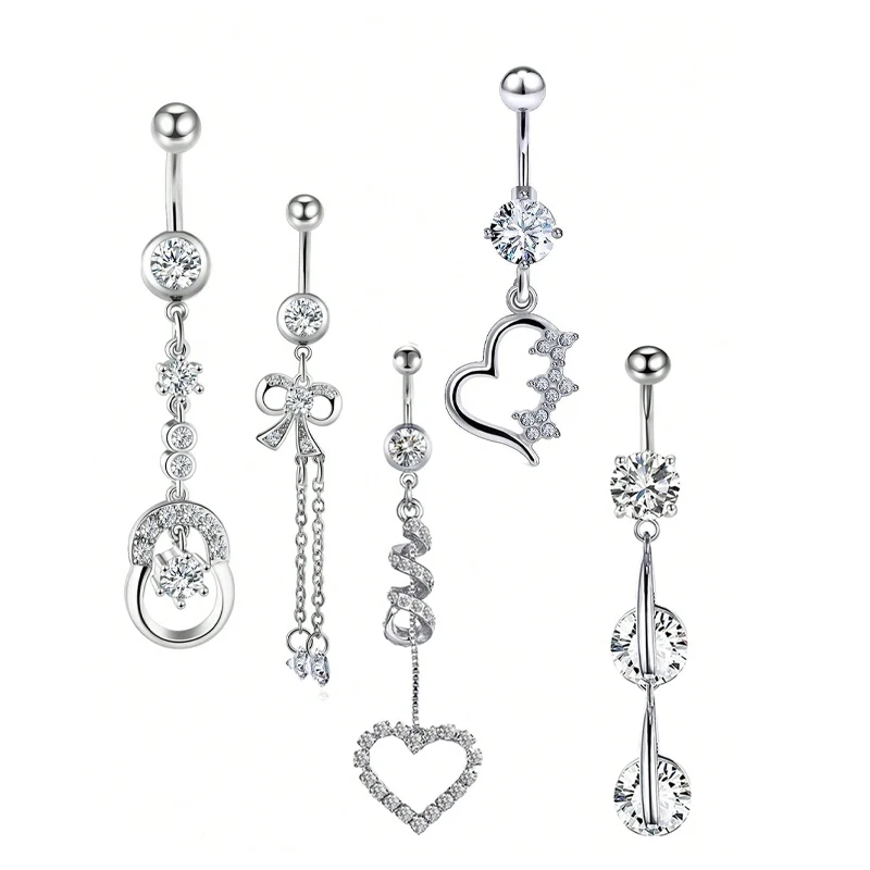5PCS/Set Cute Dangle Belly Button Piercing 14G Navel Ring Sexy Belly Ring Set Stainless Steel Nose Piercing Lot Body Jewelry
