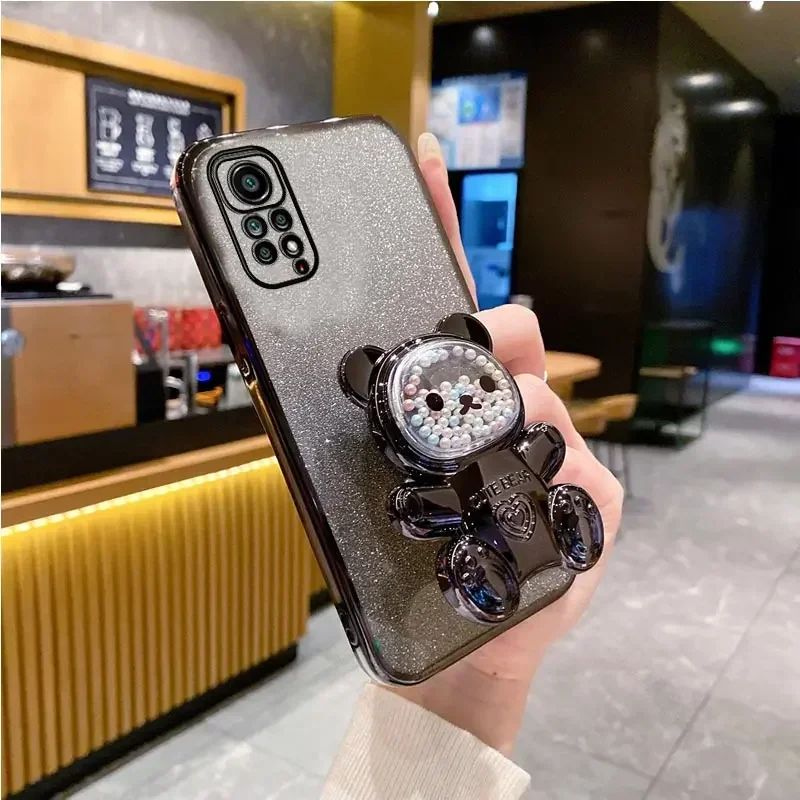 Glitter Plating Stand Cover with Cute Bear Holder Bracket