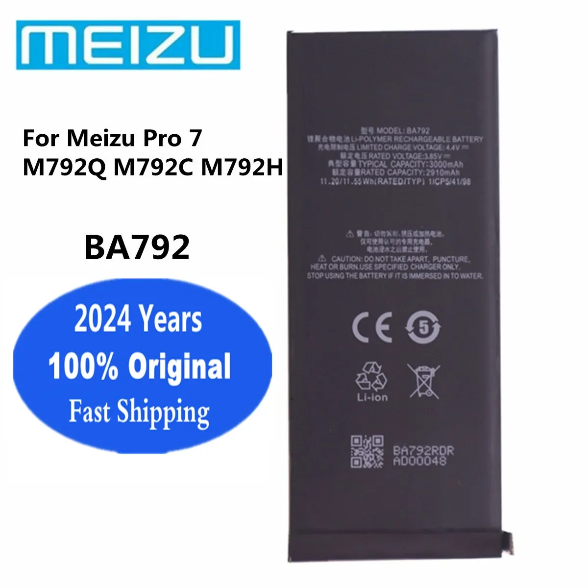 

2024 Years BA792 100% Original Battery For Meizu Pro 7 Pro7 M792Q M792C M792H 3000Ah Phone Battery Bateria In Stock Deliver Fast
