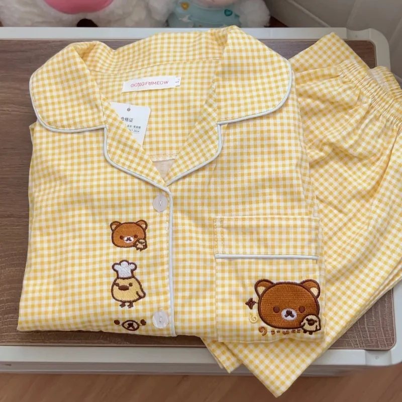 Cartoon Rilakkuma Long Sleeve Pajamas Suit Embroidered Workmanship Soft Comfortable Air-Conditioned Room Homewear_voghion.com