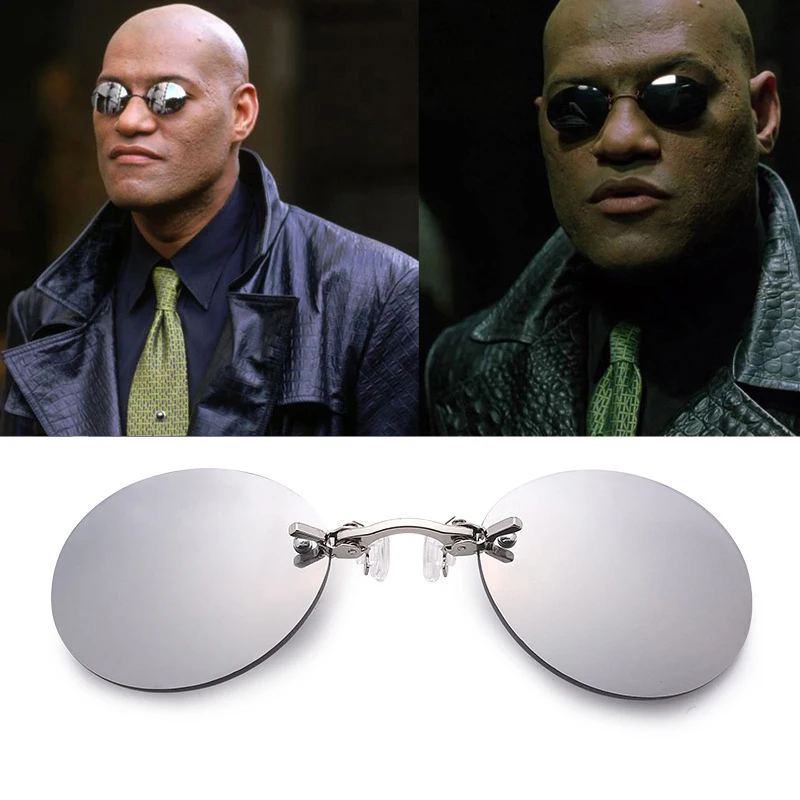 KAEDEK-Clip-On-Nose-Glasses-Round-Rimless-Matrix-Morpheus-Sunglasses ...