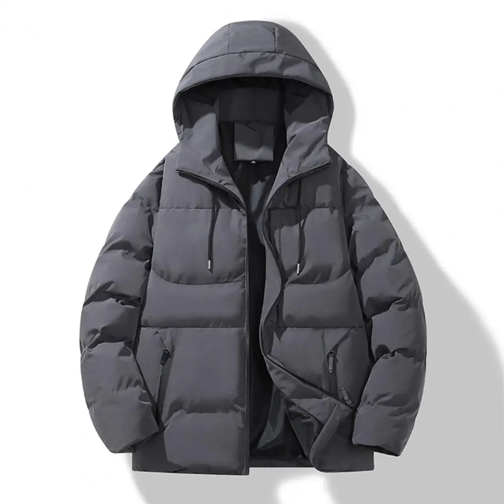 

Warm Cotton Coat Hooded Cotton Coat Premium Winter Men's Cotton Coat Thickened Padded Zip Up with Zipper Pockets Warm Solid