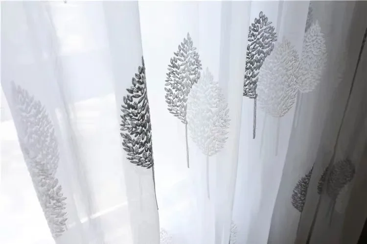 White Sheer Tulle Curtains - Modern Embroidered Translucent Window Drapes for Living Room  Bedroom