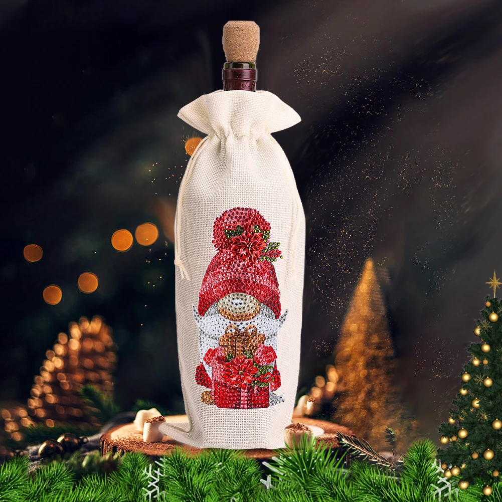 4pcs DIY Diamond Art Label Liquor Bottle Cover Wine Champagne Decorative Bag Rhinestones Wine Wrapping Bag for Party Wine Decor