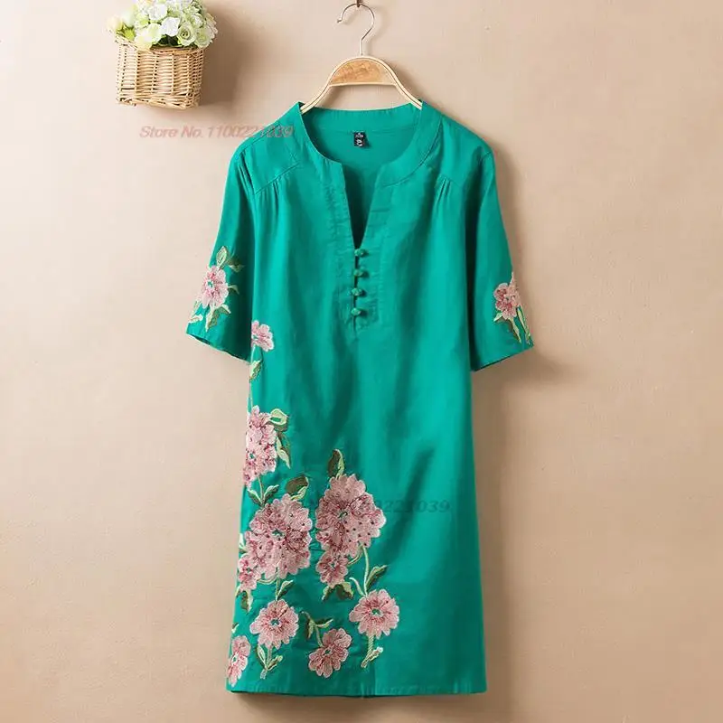 

2023 flower embroidery cotton linen hanfu tops women chinese blouse female ethnic harajuku elegant vintage shirt retro tang suit