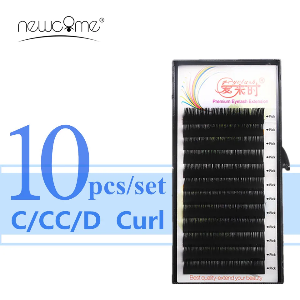 

NEWCOME 10 Trays Individual Eyelash Extension C/CC/D All Size Eyelashes 3D Volume Korea Silk Mink False Lash Eyelashes Extension