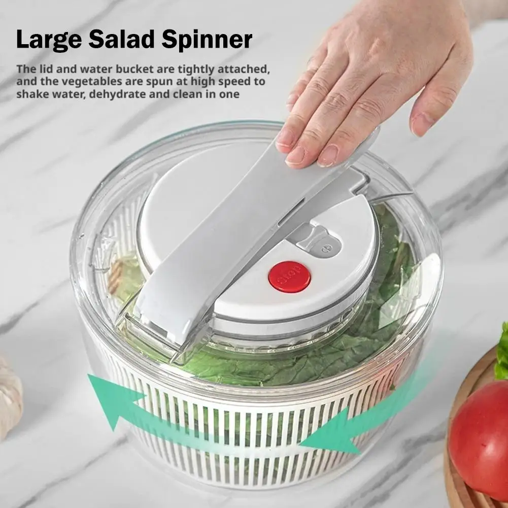 Large Salad Spinner Handle Vegetable Dryer, Fruit Veggie Kitchen Basket Gadget Bowl With Lid Drawcord Lockable Switch Colan A6p3