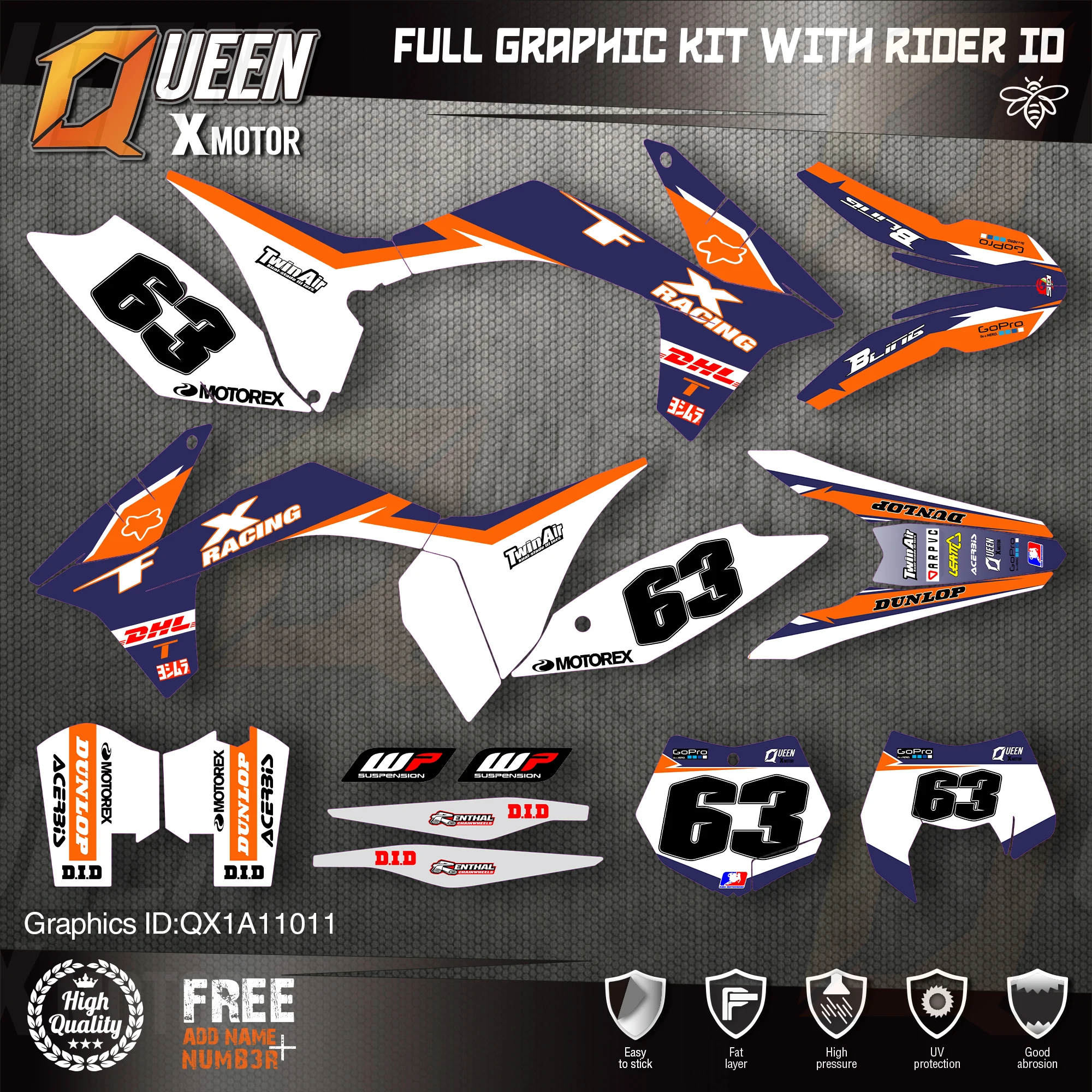 QUEEN X MOTOR Custom Team графические наклейки Набор наклеек для KTM 2011 2012 SX SXF 2013 EXC Φ 011 |