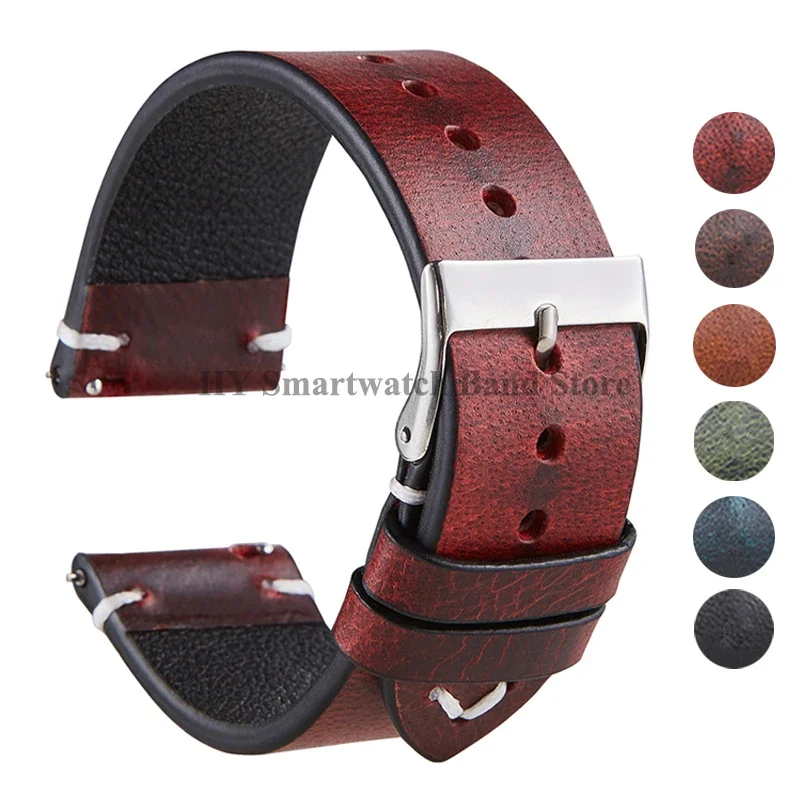 Handmade Retro Red Brown Leather Quick Release Watch Strap - Calfskin Sport Bracelet Accessory