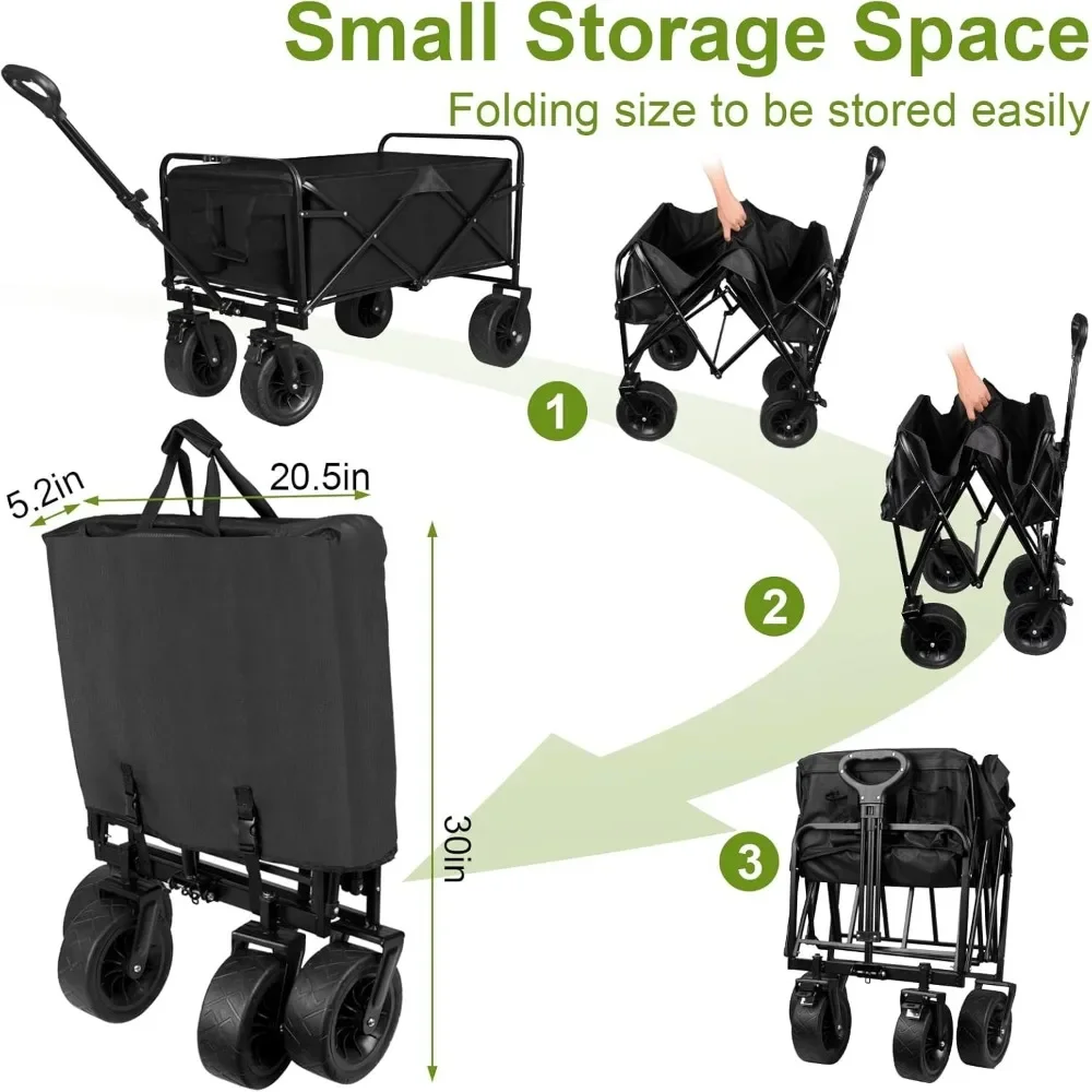 Collapsible Wagon Cart, Portable Heavy Duty Large Capacity Outdoor Garden Wagon with Big All-Terrain Wheels and Drink Holders 3