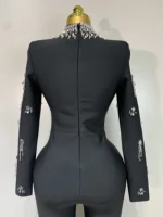 Sparkly Diamonds Long Sleeve Black Bodycom Bandage Jumpsuit Fashion 2025 Woman Evening Party Elegant Luxury Birthday Rompers - Image 5