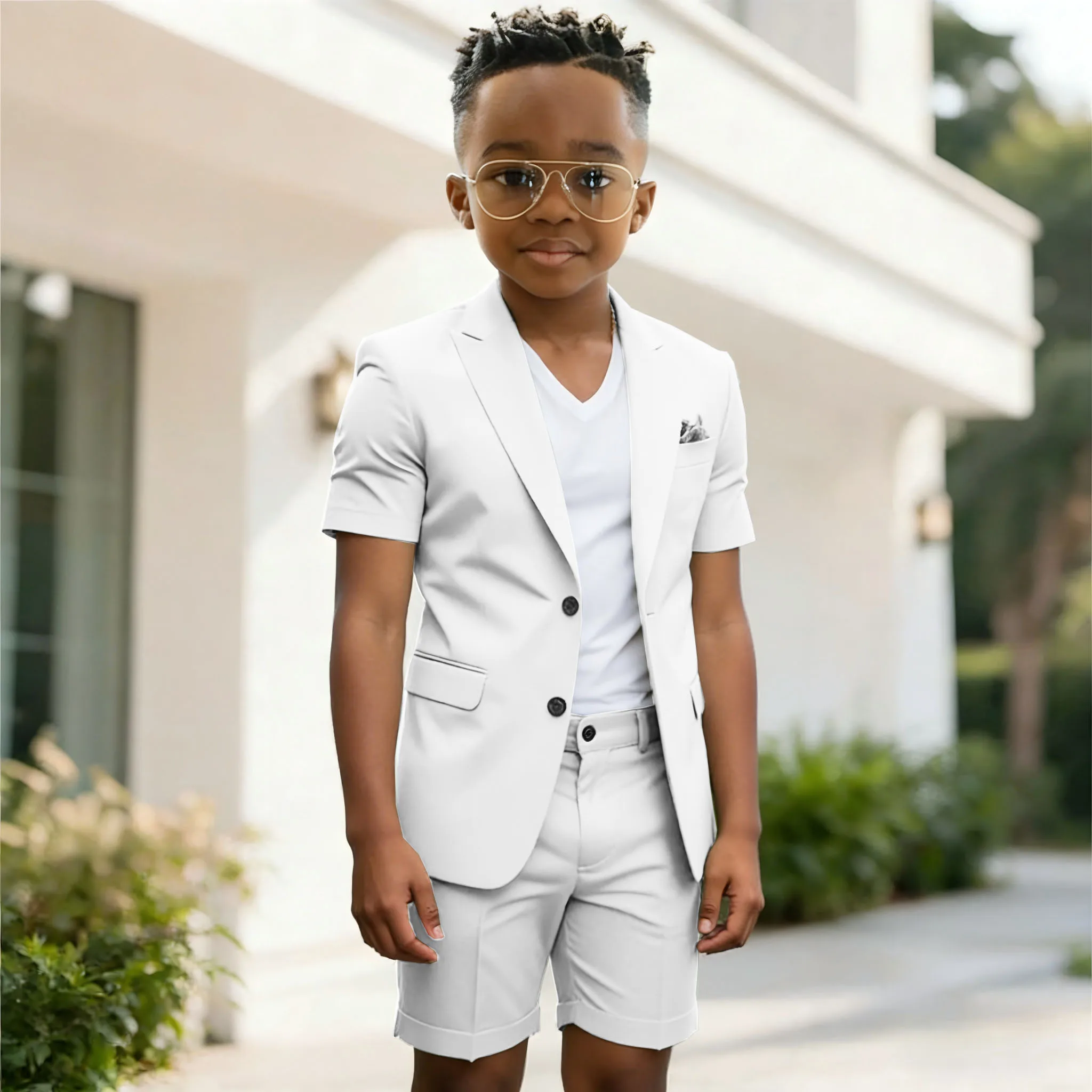 Summer Sky Blue Boy's Suit Set Homecoming Party Kids Jackets Slim Fit Blazer Pants 2 Pieces Beach Wedding Party Children Tuxedos 6