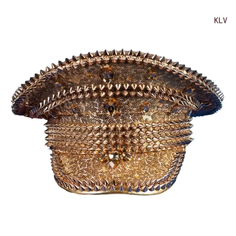 

Bejeweled Captain Hat Shimmering Crystals Hat for Disco House Cocktail Parties Encrusted Diamonds for Stage